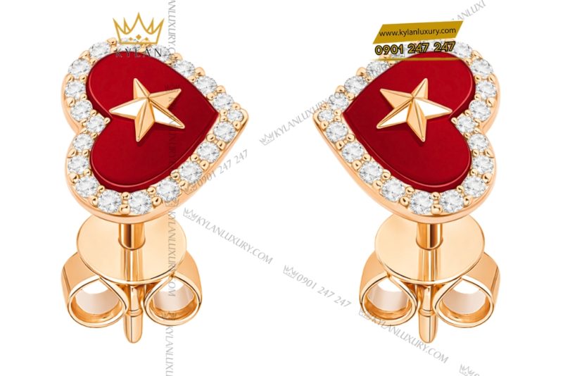 Bông tai trái tim đính ngôi sao vàng hồng Au750 và kim cương