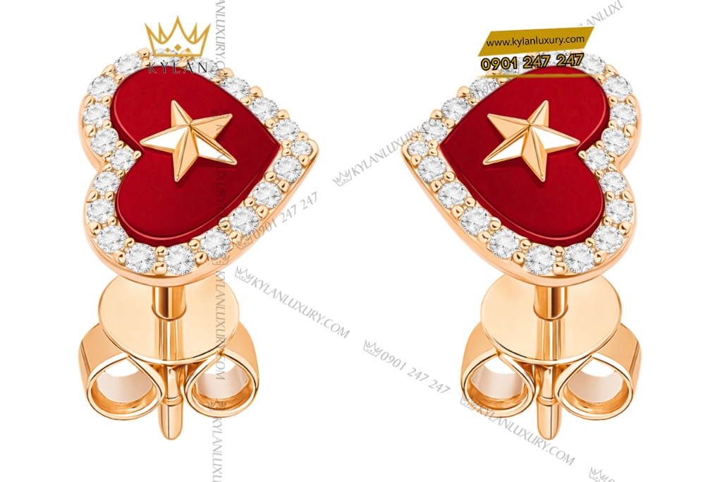 Bông tai trái tim đính ngôi sao vàng hồng Au750 và kim cương