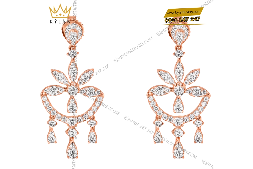 Bông tai vàng hồng Au750 đính kim cương