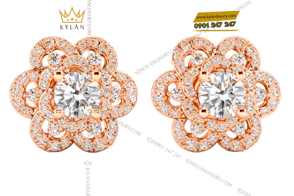 Bông tai vàng hồng Au750 đính kim cương