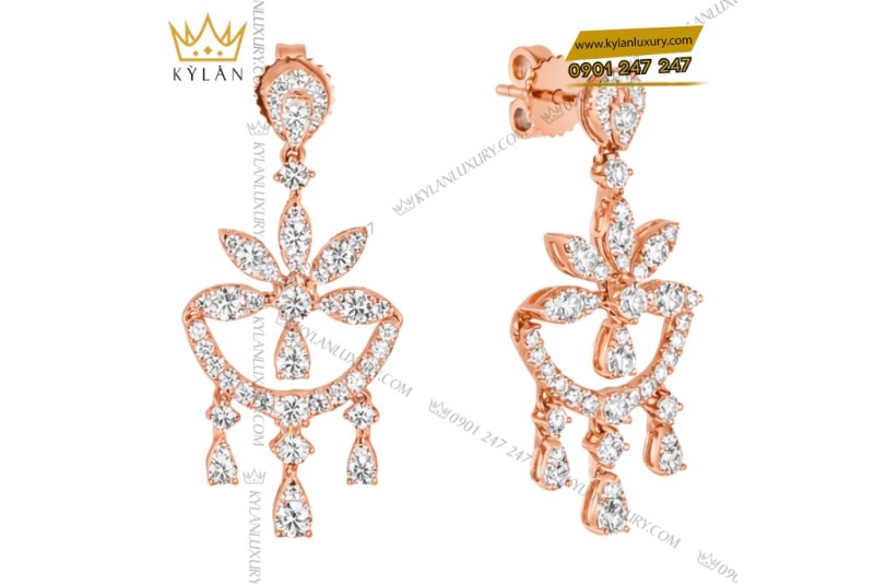 Bông tai vàng hồng Au750 đính kim cương