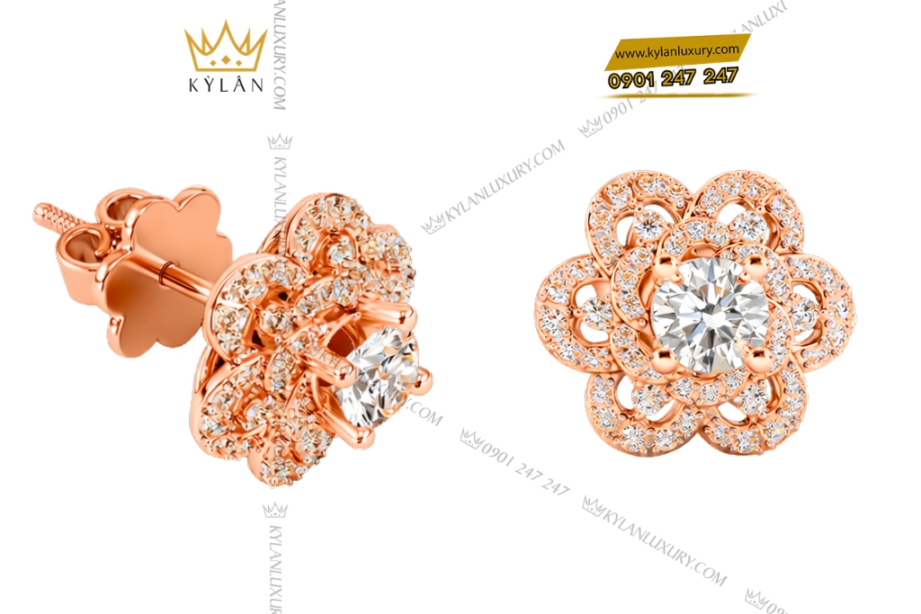 Bông tai vàng hồng Au750 đính kim cương