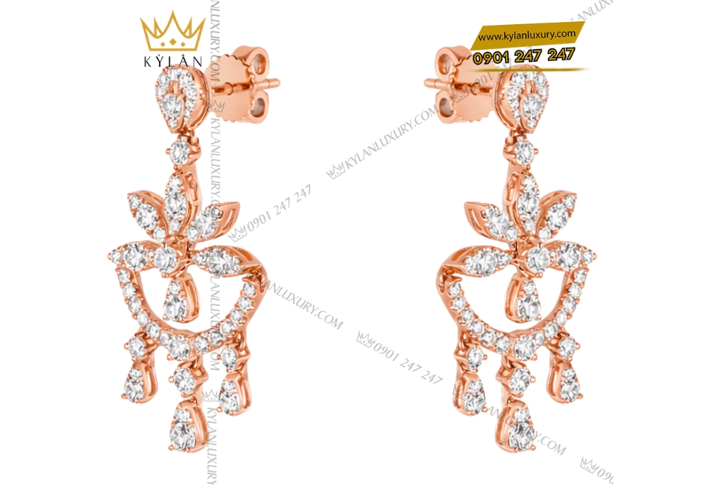 Kỳ Lân Luxury Bong tai vang hong Au750 dinh kim cuong 4 1 Bông tai vàng hồng Au750 đính kim cương