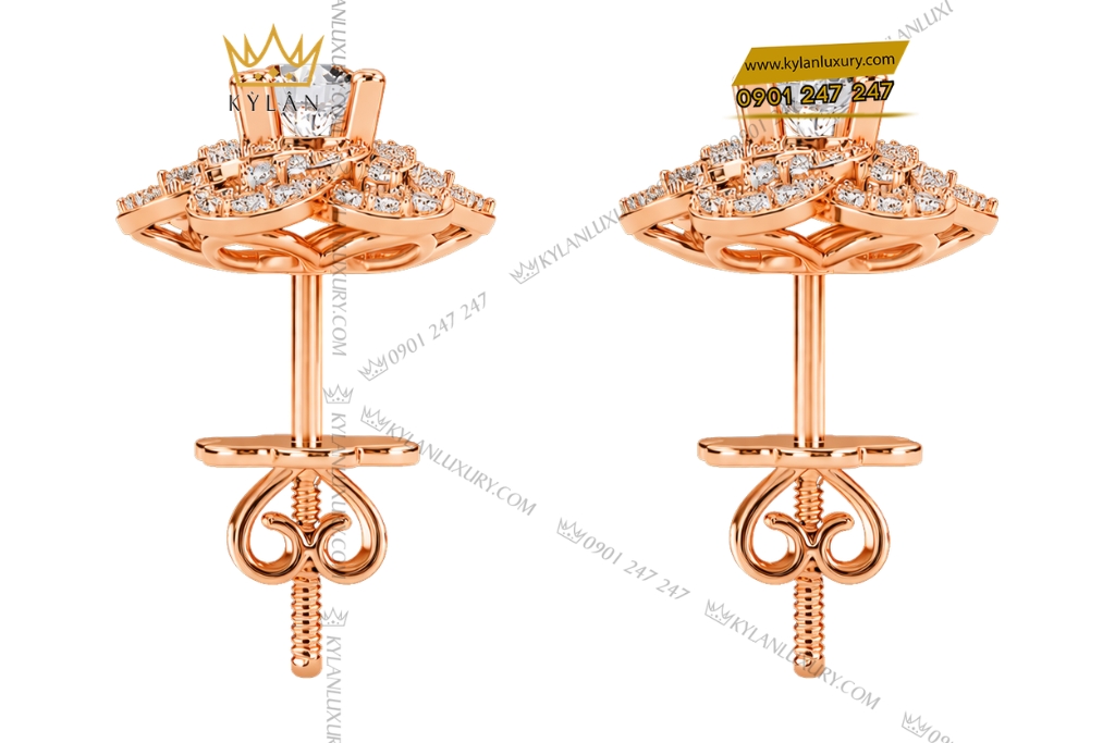 Bông tai vàng hồng Au750 đính kim cương
