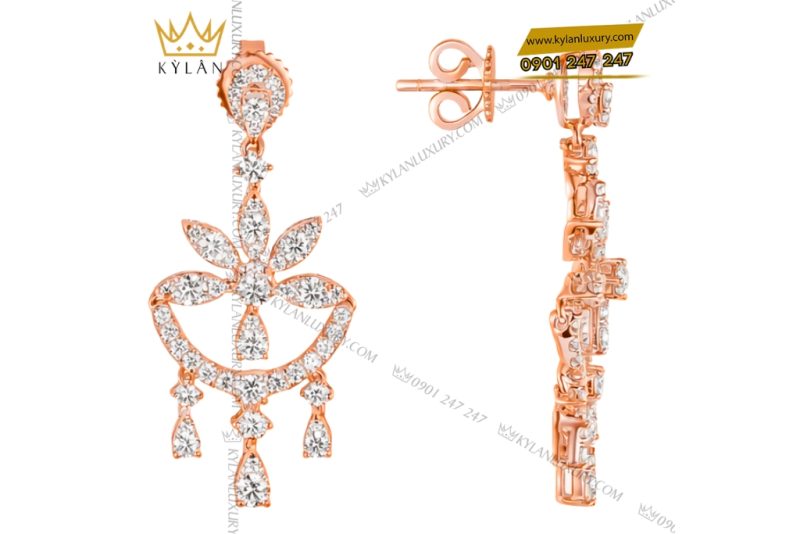 Bông tai vàng hồng Au750 đính kim cương