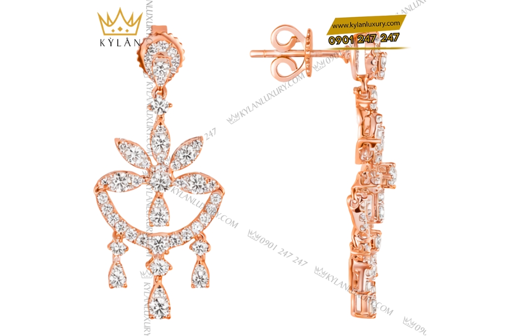 Bông tai vàng hồng Au750 đính kim cương