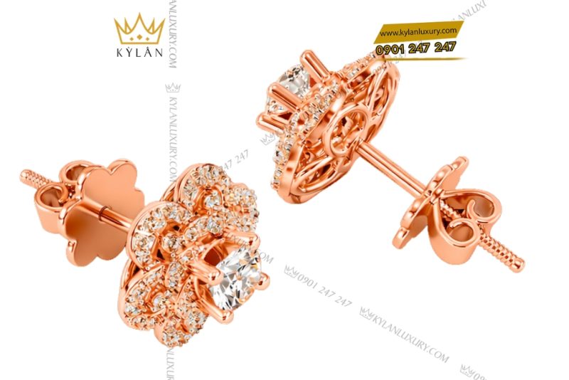 Bông tai vàng hồng Au750 đính kim cương