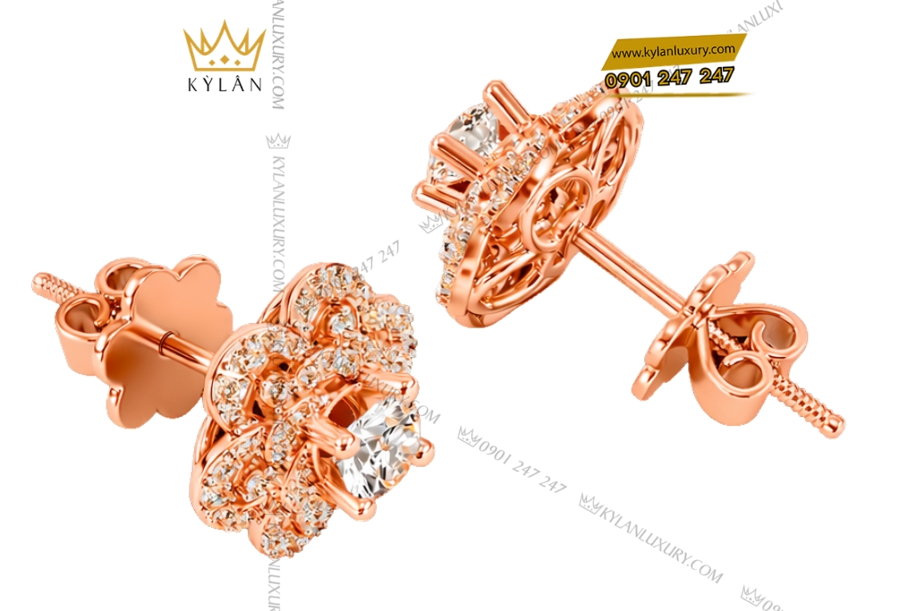 Kỳ Lân Luxury Bong tai vang hong Au750 dinh kim cuong 5 Bông tai vàng hồng Au750 đính kim cương
