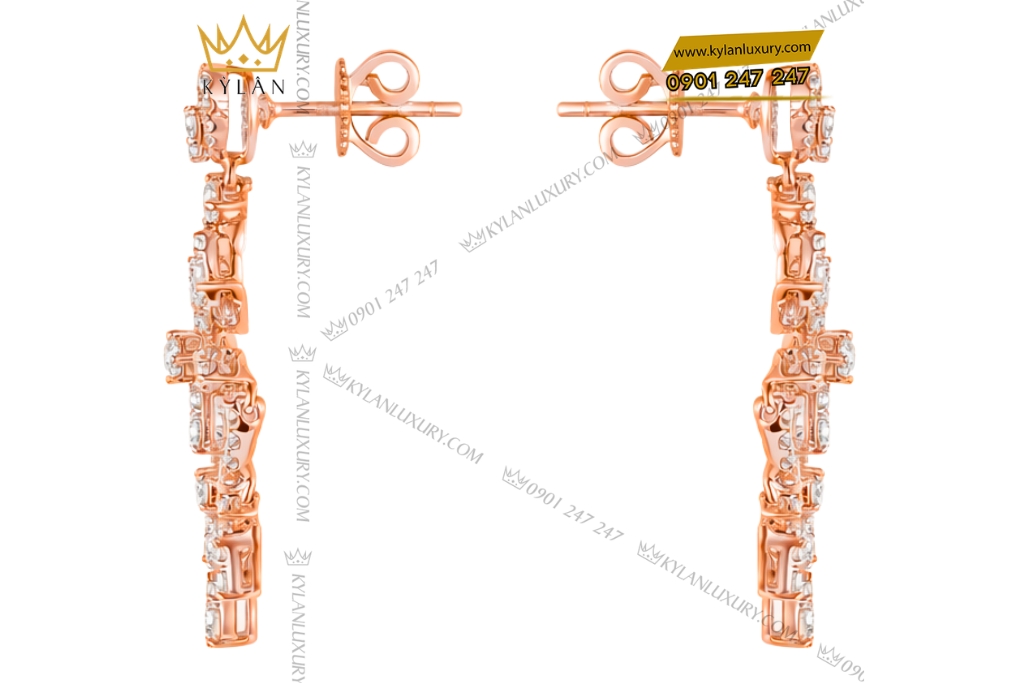 Bông tai vàng hồng Au750 đính kim cương