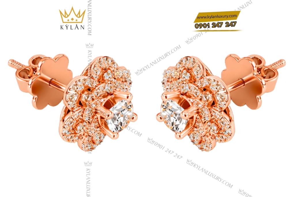 Kỳ Lân Luxury Bong tai vang hong Au750 dinh kim cuong 6 Bông tai vàng hồng Au750 đính kim cương