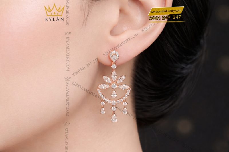 Bông tai vàng hồng Au750 đính kim cương