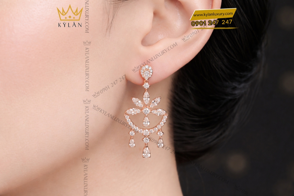 Bông tai vàng hồng Au750 đính kim cương