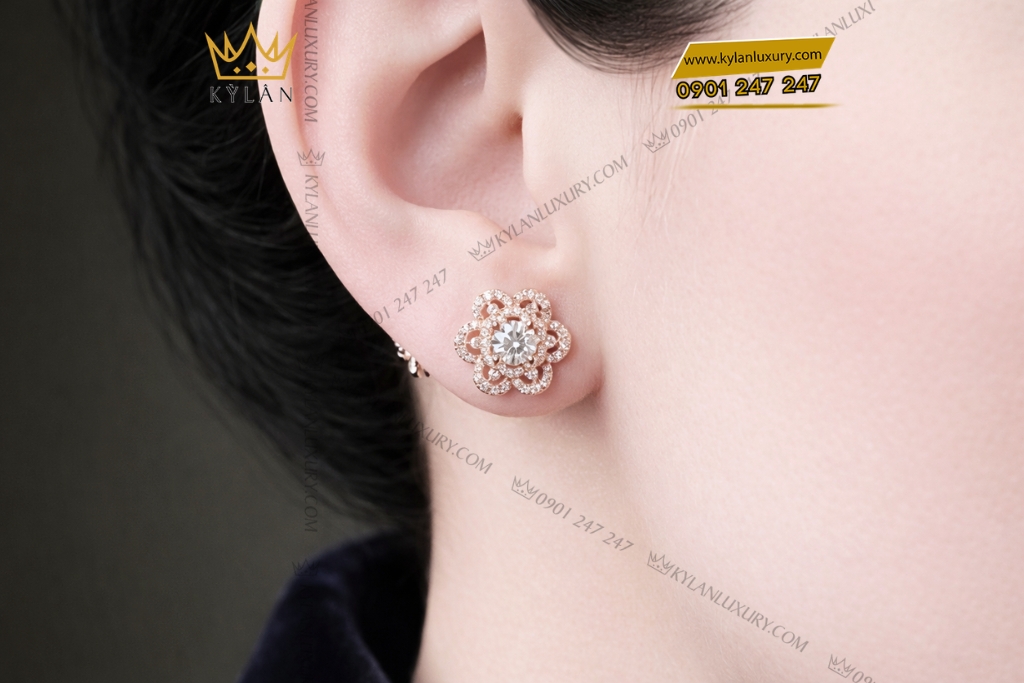 Bông tai vàng hồng Au750 đính kim cương