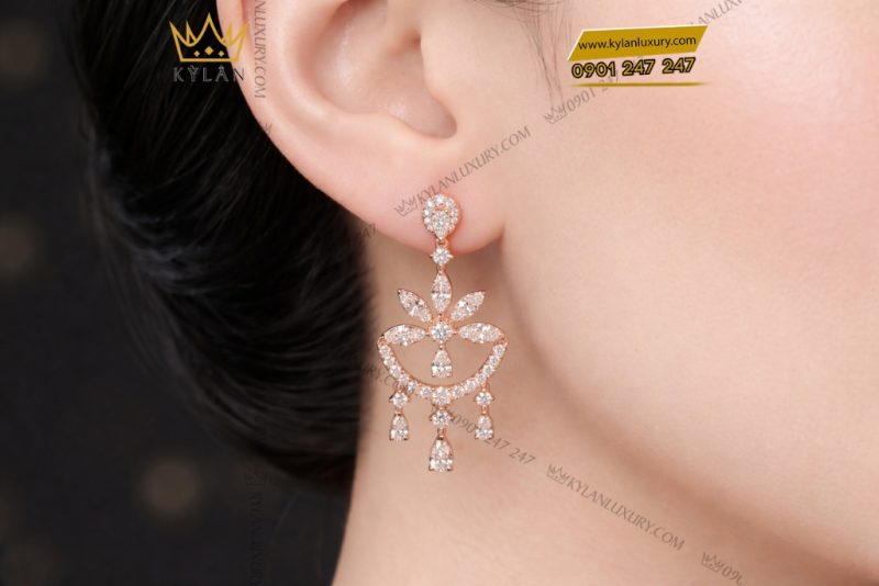 Bông tai vàng hồng Au750 đính kim cương