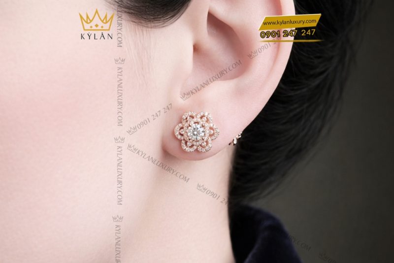 Bông tai vàng hồng Au750 đính kim cương