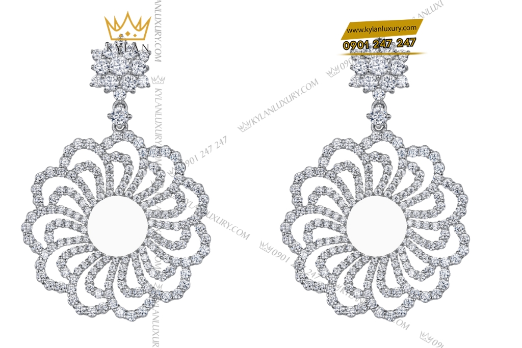 Bông tai vàng trắng Au750 đính kim cương