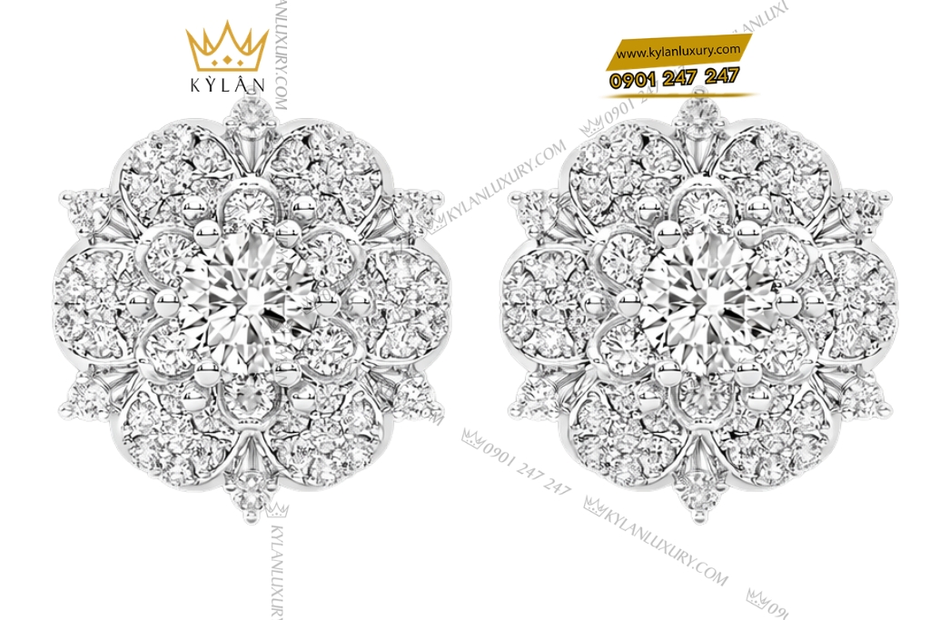 Bông tai vàng trắng Au750 đính kim cương