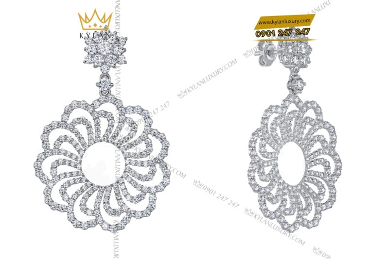 Bông tai vàng trắng Au750 đính kim cương