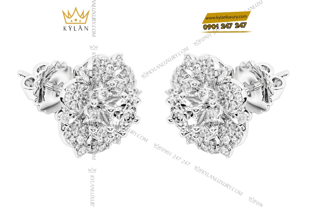 Kỳ Lân Luxury Bong tai vang trang Au750 dinh kim cuong 3 Bông tai vàng trắng Au750 đính kim cương