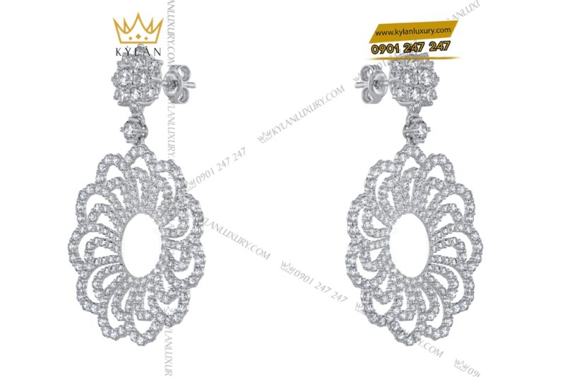Bông tai vàng trắng Au750 đính kim cương