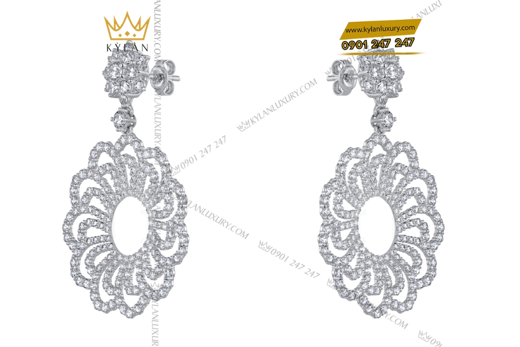 Bông tai vàng trắng Au750 đính kim cương