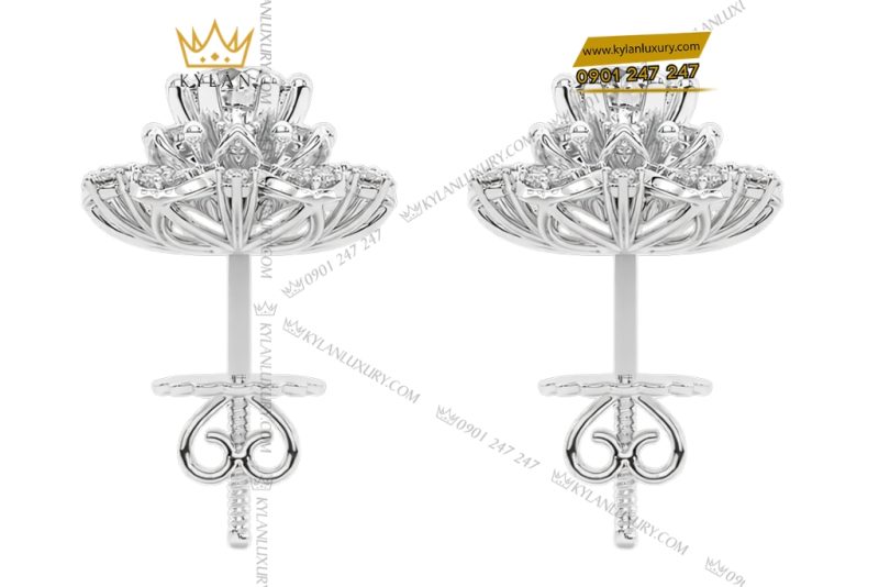 Bông tai vàng trắng Au750 đính kim cương