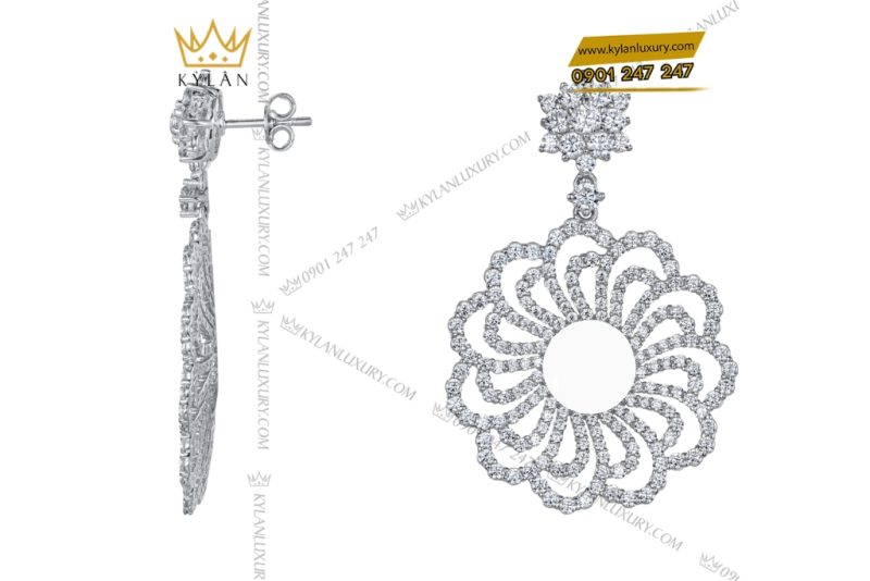 Bông tai vàng trắng Au750 đính kim cương