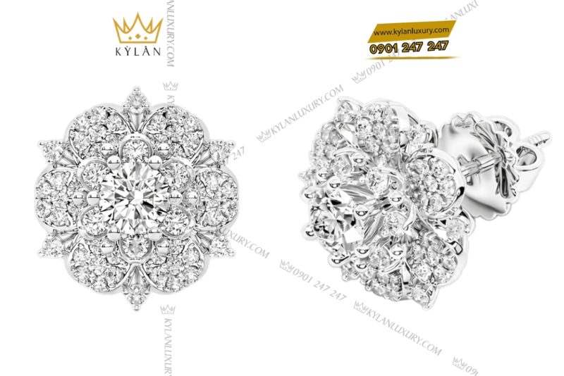 Bông tai vàng trắng Au750 đính kim cương