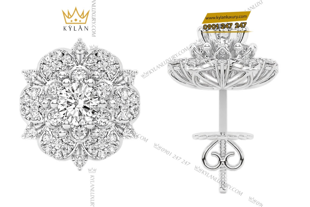 Kỳ Lân Luxury Bong tai vang trang Au750 dinh kim cuong 6 Bông tai vàng trắng Au750 đính kim cương