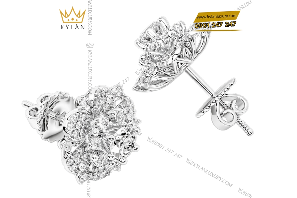 Bông tai vàng trắng Au750 đính kim cương