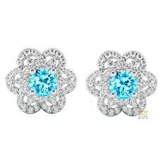 Bông tai vàng trắng Au750 đính kim cương và đá Topaz