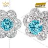 Bông tai vàng trắng Au750 đính kim cương và đá Topaz