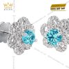 Bông tai vàng trắng Au750 đính kim cương và đá Topaz