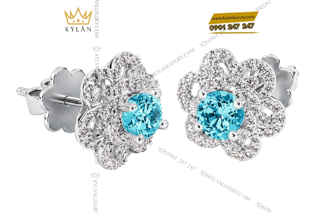 Kỳ Lân Luxury Bong tai vang trang Au750 dinh kim cuong va da Topaz 4 Bông tai vàng trắng Au750 đính kim cương và đá Topaz
