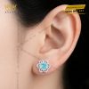 Bông tai vàng trắng Au750 đính kim cương và đá Topaz