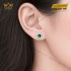 Bông tai vàng trắng Au750 đính kim cương và đá lục bảo