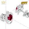 Bông tai vàng trắng Au750 đính kim cương và đá sapphire đỏ