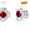 Bông tai vàng trắng Au750 đính kim cương và đá sapphire đỏ