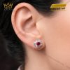 Bông tai vàng trắng Au750 đính kim cương và đá sapphire đỏ