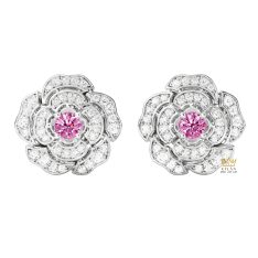 Bông tai vàng trắng Au750 đính kim cương và sapphire tím