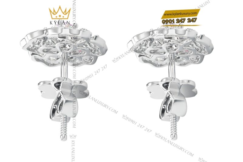 Bông tai vàng trắng Au750 đính kim cương và sapphire tím