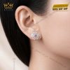 Bông tai vàng trắng Au750 đính kim cương và sapphire tím