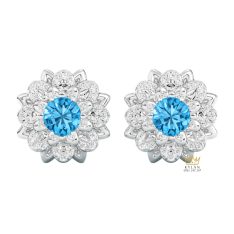 Bông tai vàng trắng Au750 đính kim cương và đá Topaz