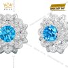 Bông tai vàng trắng Au750 đính kim cương và đá Topaz
