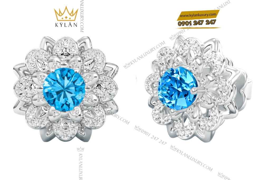 Kỳ Lân Luxury Bong tau vang trang Au750 dinh kim cuong va da Topaz 4 Bông tai vàng trắng Au750 đính kim cương và đá Topaz