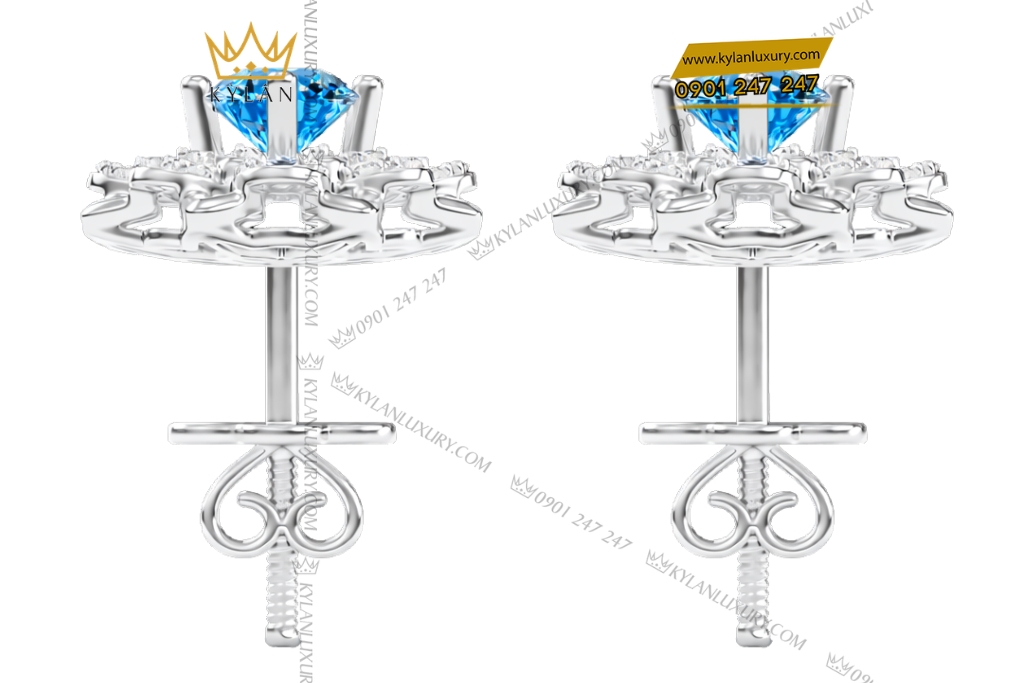 Kỳ Lân Luxury Bong tau vang trang Au750 dinh kim cuong va da Topaz 5 Bông tai vàng trắng Au750 đính kim cương và đá Topaz