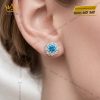 Bông tai vàng trắng Au750 đính kim cương và đá Topaz