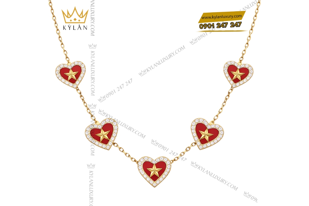 Dây chuyền trái tim đính ngôi sao vàng Au750 và kim cương