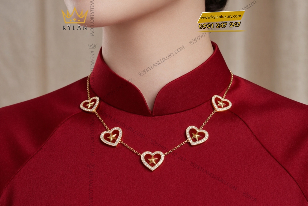 Kỳ Lân Luxury Day chuyen trai tim dinh ngoi sao vang hong Au750 va kim cuong 7 Dây chuyền trái tim đính ngôi sao vàng Au750 và kim cương