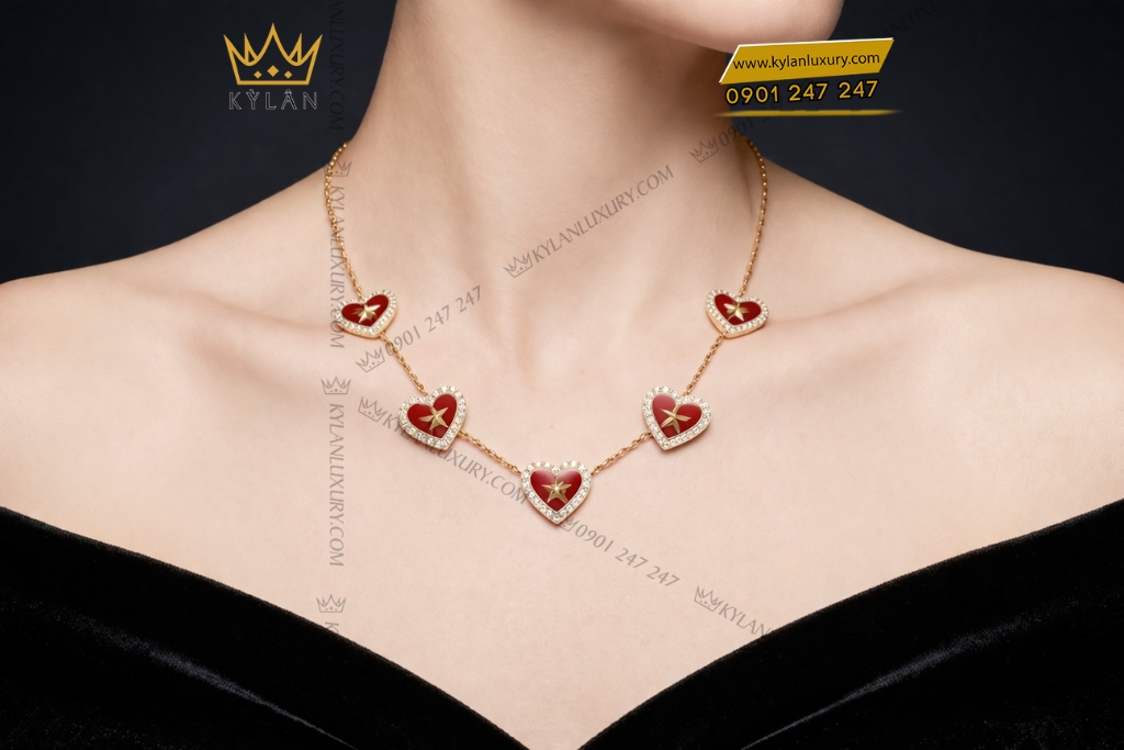 Kỳ Lân Luxury Day chuyen trai tim dinh ngoi sao vang hong Au750 va kim cuong 8 Dây chuyền trái tim đính ngôi sao vàng Au750 và kim cương